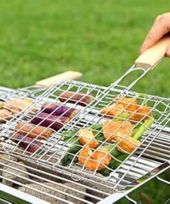 Plated Barbecue Grill Net Basket With Wooden Handle