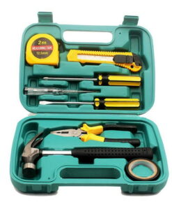 Tool Kit 9-Piece Handheld Tool Set with Hammer, Phillips Screwdrivers, Long-Nose Pliers, Tweezers, Tape Measure, and Tool Box