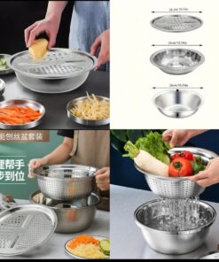 Stainless steel kitchen set colander slicer grater 3pcs set