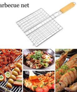 Plated B-B-Q Grill Net Basket With Wooden Handle Large size