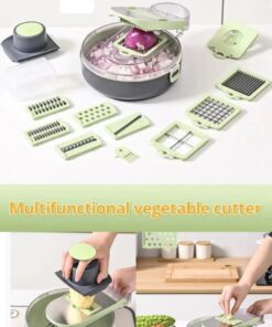14-in-1 Vegetable Chopper Draining Vegetable Cutter with Stainless Steel Blades Plastic Kitchen Gadget for Fruits Vegetables