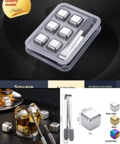Reusable 6pcs stainless steel ice cube set with tong