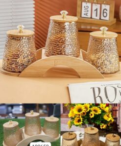 3pcs glass jar set with wooden stand