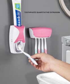 Best Quality Set of Toothpaste Dispenser & Brush Holder - Plastic Automatic Toothpaste Dispenser With Tooth Brush Holder