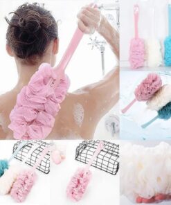 Handle Bath Sponge Shower Brush, Soft Nylon Mesh stick