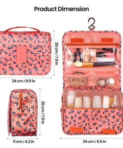 Portable Travel Toiletry Bag Travel Home Organizer Carry Cosmetic Makeup Bag, Wash Organizer Storage Handbag Pouch Bag, Pink & Leopard