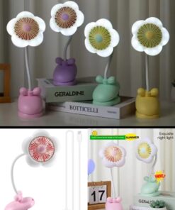 USB Rechargeable Clip on Fan Cute Design Flower Clip on Fan 360° Rotate Cooling Fan with LED