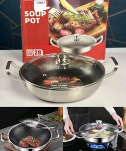 304 Stainless Steel Frying Pan Food Grade Non Stick kitchen Pan Honeycomb Pot  Gas Stove General Wok 28cm