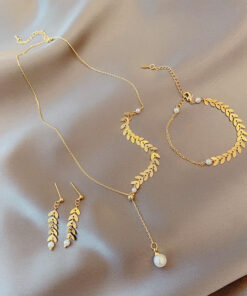 Gold Plated Chain Locket Combo Set with Bracelet and Long Earrings