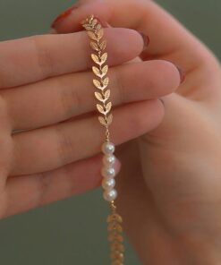 Golden Leaf Pearl Bracelet