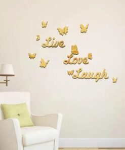 Love Live Laugh Wall Stickers Decals Silver Heart Mirror Wall Decor for Bedroom Living Room DIY Decoration
