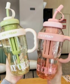 Large Capacity Detox Water Bottle with Straw for Girls | Leakproof Plastic Sports & Gym Mug | Cute Portable Tumbler