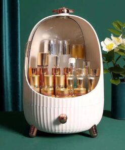Egg Shape Cosmetic Storage Box with LED Light Dustproof Waterproof Bathroom Vanity Drawer Makeup Organizer