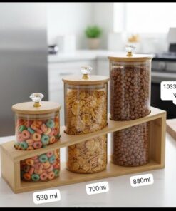 Jar set glass and wooden stand