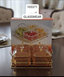 Serving glass bowl with golden stand