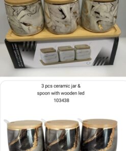 Ceramic spice jar with wooden tray