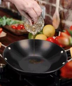 Dry Pot iron Wok Wooden Handle Thickened Cooking Pan For Home Kitchen Hot Pot Cookware  26cm