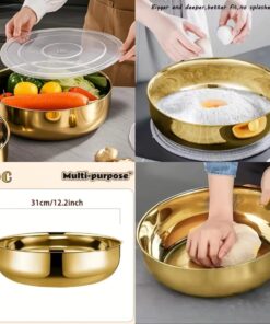 Stainless Steel Mixing Bowl with Lid  Heavy Duty Rustproof for Baking