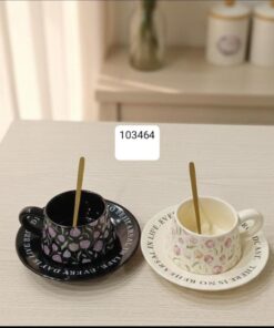 Cap and saucer with steel spoon  ceramic