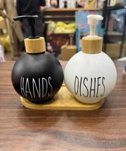 2 Pcs Soap Pump Set With Bamboo Tray