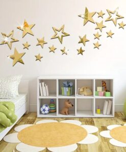 Glam Style 19-Pcs Geometric Star Shaped Acrylic Wall Stickers, Self-Adhesive Mirror Wall Decals for Living Room, Bedroom, Ceiling Home Decor
