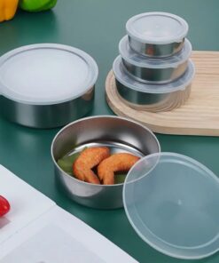 5pcs, Stainless Steel Fresh-keeping Boxes, Round Sealed Jars With Lids, Soup Bowls, Bento Lunch Boxes, Kitchen Refrigerator Storage Boxes, Kitchen Supplies