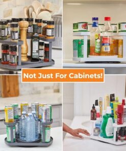 2 Tier Spice Rack Organizer for Cabinet with Dual Spin Turntables Lazy Susan Spice Rack Rotating Spice Holder, White
