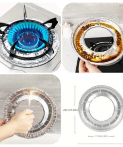 10 Pcs Disposable Aluminum Covers for Gas Stove Burners, Featuring Oil-Resistant Stickers And Heat-Proof Protection.