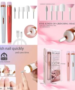 Nails Salon Portable Nail File Care, Electric Nail Drill Attachment Drill Bits,USB Charge with LED Light, Adjustable Speed for Manicure and Pedicure Acrylic Nail Kit Care Tools