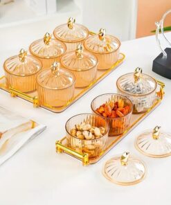 Multi purpose 3 Bowl & 1 Tray Set Serving Plate for Dried Fruits And Snacks, Bowl for Sweets And Nuts, 3 Spice Containers with Grid, Spice Jars