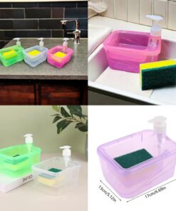 Soap Dispenser and Scrubber Holder Manual Liquid Pump Bottle for Kitchen