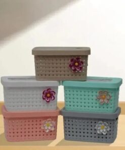 Multipurpose flower Storage Basket Vanity Storage Organizer With Lid (Small size)