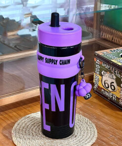 New Style Summer Plastic Cup Portable Outdoor Plastic Water Bottle with Straw/rope