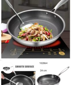 Frying Pan Non-coated Stainless Steel NonStick Pan Multi-functional Thickened Honeycomb Pot Gas Induction Cooker. 24cm