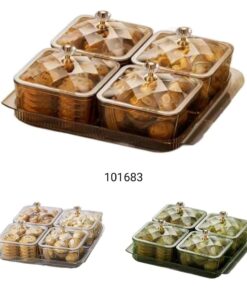 4 Grids Divided Snack Serving Bowl With Lid And Tray Dried Fruit Plate