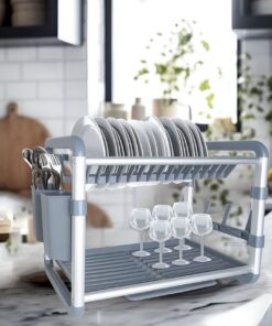 Binca Anti-Rust 2 Tier Aluminum Plastic Plate Rack