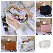 Double Layer leather cosmetics pouch SK